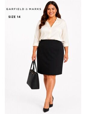 GARFIELD & MARKS Black Pencil Career Skirt Size 14 New!